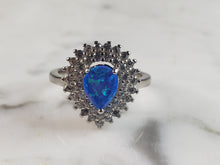 Load image into Gallery viewer, Womens Estate Sterling Silver Modernist Blue Opal &amp; CZ Ring 4.0g E5058