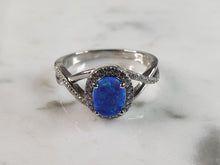 Load image into Gallery viewer, Womens Estate Sterling Silver Modernist Blue Opal &amp; CZ Ring 3.4g E5063