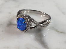 Load image into Gallery viewer, Womens Estate Sterling Silver Modernist Blue Opal &amp; CZ Ring 3.4g E5063
