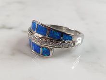 Load image into Gallery viewer, Womens Estate Sterling Silver Modernist Blue Opal &amp; CZ Ring 4.5g E5073