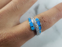 Load image into Gallery viewer, Womens Estate Sterling Silver Modernist Blue Opal &amp; CZ Ring 4.5g E5073
