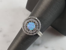 Load image into Gallery viewer, Womens Estate Sterling Silver Modernist Blue Opal &amp; CZ Ring 4.1g E5077