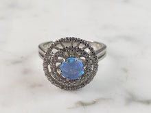 Load image into Gallery viewer, Womens Estate Sterling Silver Modernist Blue Opal &amp; CZ Ring 4.1g E5077
