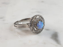 Load image into Gallery viewer, Womens Estate Sterling Silver Modernist Blue Opal &amp; CZ Ring 4.1g E5077