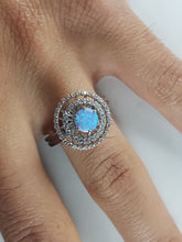 Load image into Gallery viewer, Womens Estate Sterling Silver Modernist Blue Opal &amp; CZ Ring 4.1g E5077