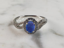 Load image into Gallery viewer, Womens Estate Sterling Silver Modernist Blue Opal &amp; CZ Ring 2.2g E5082