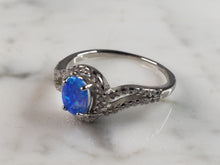 Load image into Gallery viewer, Womens Estate Sterling Silver Modernist Blue Opal &amp; CZ Ring 2.2g E5082