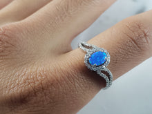 Load image into Gallery viewer, Womens Estate Sterling Silver Modernist Blue Opal &amp; CZ Ring 2.2g E5082
