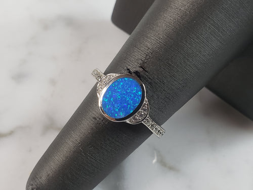 Womens Estate Sterling Silver Modernist Blue Opal Ring 2.7g E5092
