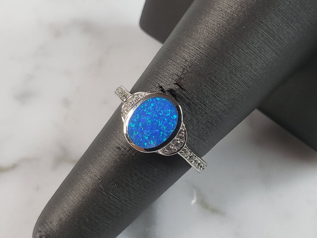 Womens Estate Sterling Silver Modernist Blue Opal Ring 2.7g E5092