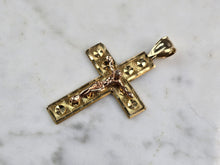 Load image into Gallery viewer, Vintage Estate 14K Yellow &amp; Rose Gold Religious Cross Pendant, 4.2g E5107