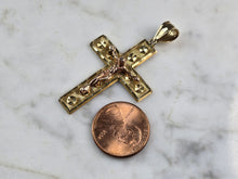 Load image into Gallery viewer, Vintage Estate 14K Yellow &amp; Rose Gold Religious Cross Pendant, 4.2g E5107