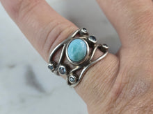 Load image into Gallery viewer, Womens Vintage Estate Sterling Silver Southwestern Larimar Topaz Ring 6.0g E510