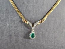 Load image into Gallery viewer, Womens Vintage Estate 14K Gold Necklace w/ Diamond Emerald Pendant 8.3g E5122