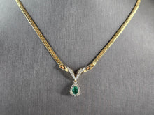 Load image into Gallery viewer, Womens Vintage Estate 14K Gold Necklace w/ Diamond Emerald Pendant 8.3g E5122