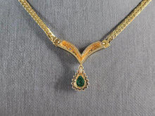 Load image into Gallery viewer, Womens Vintage Estate 14K Gold Necklace w/ Diamond Emerald Pendant 8.3g E5122