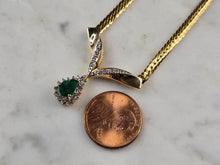 Load image into Gallery viewer, Womens Vintage Estate 14K Gold Necklace w/ Diamond Emerald Pendant 8.3g E5122
