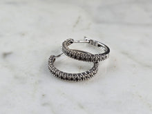 Load image into Gallery viewer, Pr Womens Vintage Estate 10K White Gold Diamond Hoop Earrings 2.8g E5150