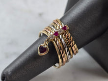 Load image into Gallery viewer, Womens Vintage Estate 14k Mixed Gold Modernist Ruby Heart Ring 5.4g E5169