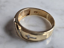 Load image into Gallery viewer, Mens Vintage Estate 10K Yellow Gold Religious Diamond Cross Ring 4.1g E5230