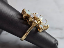 Load image into Gallery viewer, Womens Vintage Estate 14k Gold Opal &amp; Diamond Floral Ring 7.7g E5233