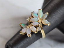 Load image into Gallery viewer, Womens Vintage Estate 14k Gold Opal &amp; Diamond Floral Ring 7.7g E5233