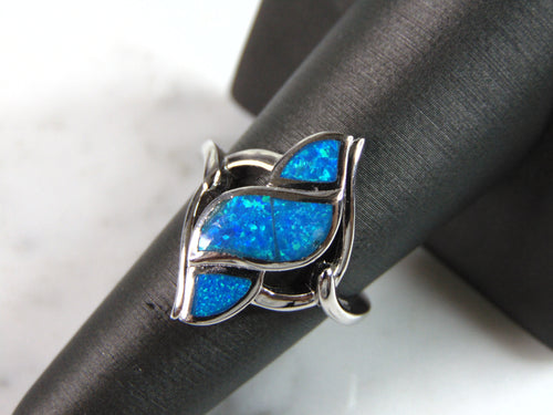 Womens Estate Sterling Silver Modernist Blue Opal Ring 5.2g E5241