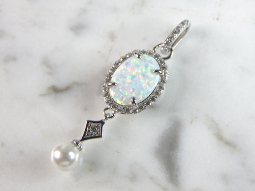 Womens Estate Sterling Silver Modernist Opal Pendant 3.9g E5259