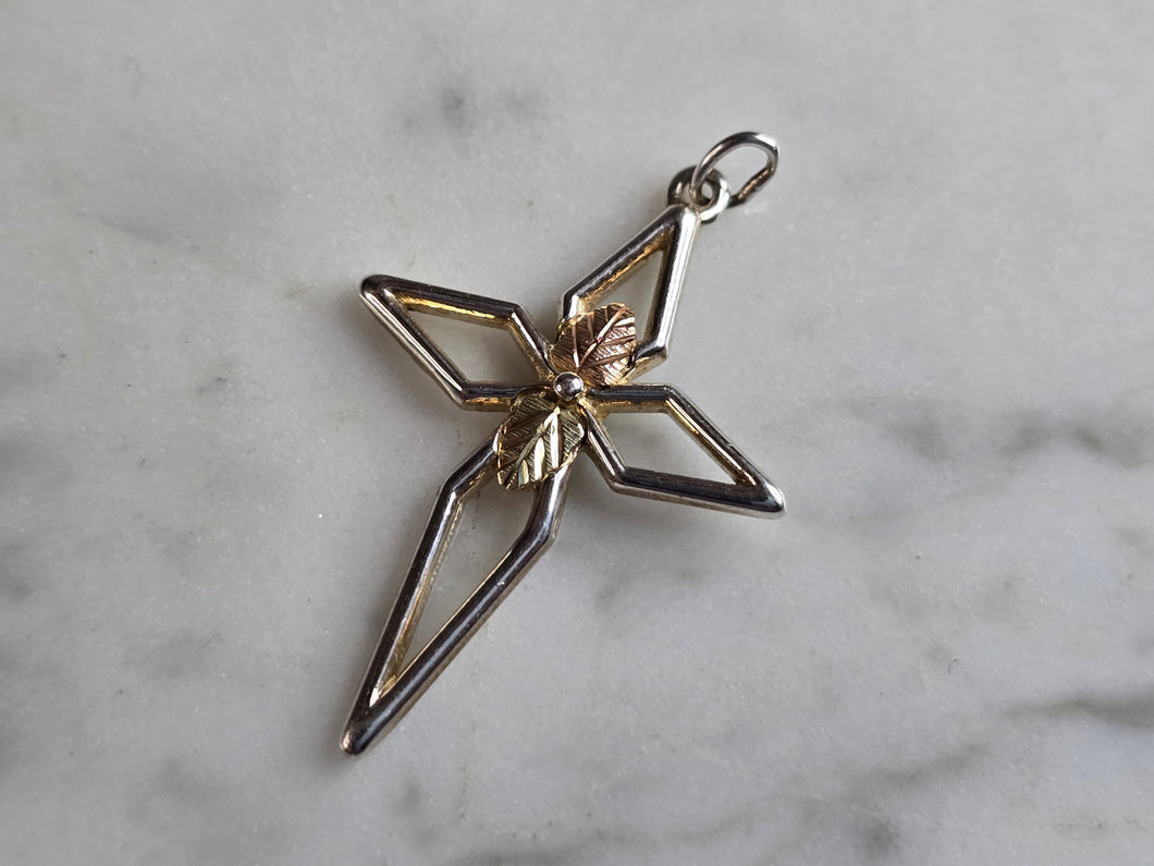 Vintage Sterling Silver & 12K Gold Coleman Religious Cross Pendant 1.9g E5266