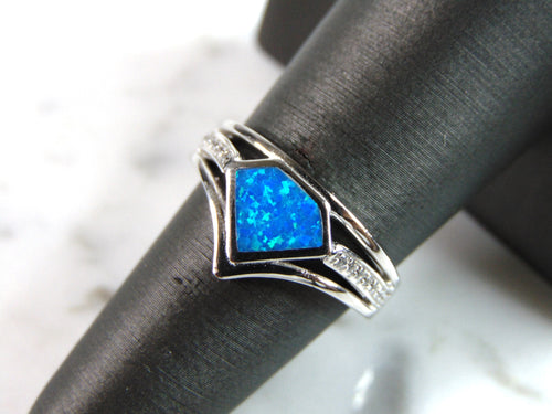 Womens Estate Sterling Silver Modernist Blue Opal Ring 4.3g E5277