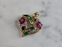Load image into Gallery viewer, Womens Vintage Estate 10K Gold Multi Stone Heart Pendant 2.3g E5384