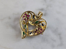 Load image into Gallery viewer, Womens Vintage Estate 10K Gold Multi Stone Heart Pendant 2.3g E5384