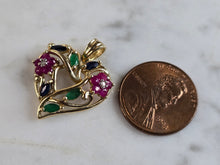 Load image into Gallery viewer, Womens Vintage Estate 10K Gold Multi Stone Heart Pendant 2.3g E5384