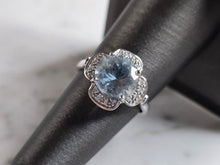 Load image into Gallery viewer, Womens Vintage Estate 14K White Gold Aqua Diamond Ring 3.7g #E5419