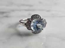 Load image into Gallery viewer, Womens Vintage Estate 14K White Gold Aqua Diamond Ring 3.7g #E5419