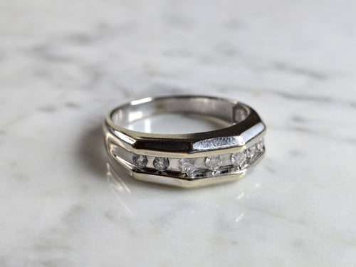 Mens Vintage Estate 14k White Gold Diamond Ring 7.1g E5455