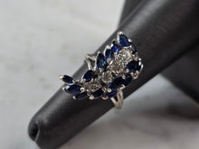 Load image into Gallery viewer, Womens Vintage Estate 14K White Gold Sapphire Diamond Ring, 5.6g E5506