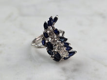 Load image into Gallery viewer, Womens Vintage Estate 14K White Gold Sapphire Diamond Ring, 5.6g E5506
