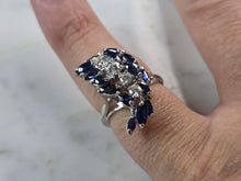 Load image into Gallery viewer, Womens Vintage Estate 14K White Gold Sapphire Diamond Ring, 5.6g E5506