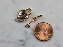 Load image into Gallery viewer, Womens Vintage Estate 14k Gold Diamond Key to Heart Pendant Charms 3.6g E5527