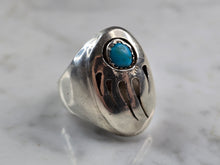 Load image into Gallery viewer, Mens Vintage Estate Sterling Silver Navajo Bear Paw Turquoise Ring 17.8g E5550