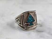 Load image into Gallery viewer, Mens Vintage Estate Sterling Silver Mosaic Turquoise Arrowhead Ring 13.4g E5552