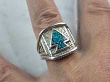 Load image into Gallery viewer, Mens Vintage Estate Sterling Silver Mosaic Turquoise Arrowhead Ring 13.4g E5552