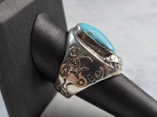 Load image into Gallery viewer, Mens Vintage Sterling Silver Southwestern Turquoise Ring 23.9g E5556