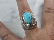 Load image into Gallery viewer, Mens Vintage Sterling Silver Southwestern Turquoise Ring 23.9g E5556