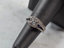 Load image into Gallery viewer, Womens Vintage Estate 14K White Gold Diamond Sapphire Ring Set 4.5g E5586