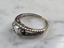 Load image into Gallery viewer, Womens Vintage Estate 14K White Gold Diamond Sapphire Ring Set 4.5g E5586