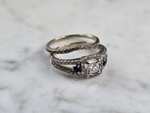 Load image into Gallery viewer, Womens Vintage Estate 14K White Gold Diamond Sapphire Ring Set 4.5g E5586