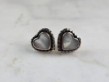Load image into Gallery viewer, Womens Vintage Estate Sterling Silver MOP Heart Stud Earrings 3.3g E5592