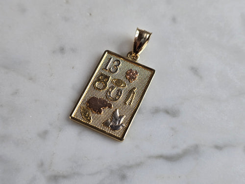 Vintage Estate 14K Yellow White & Rose Gold Good Luck Pendant 3.1g E5637